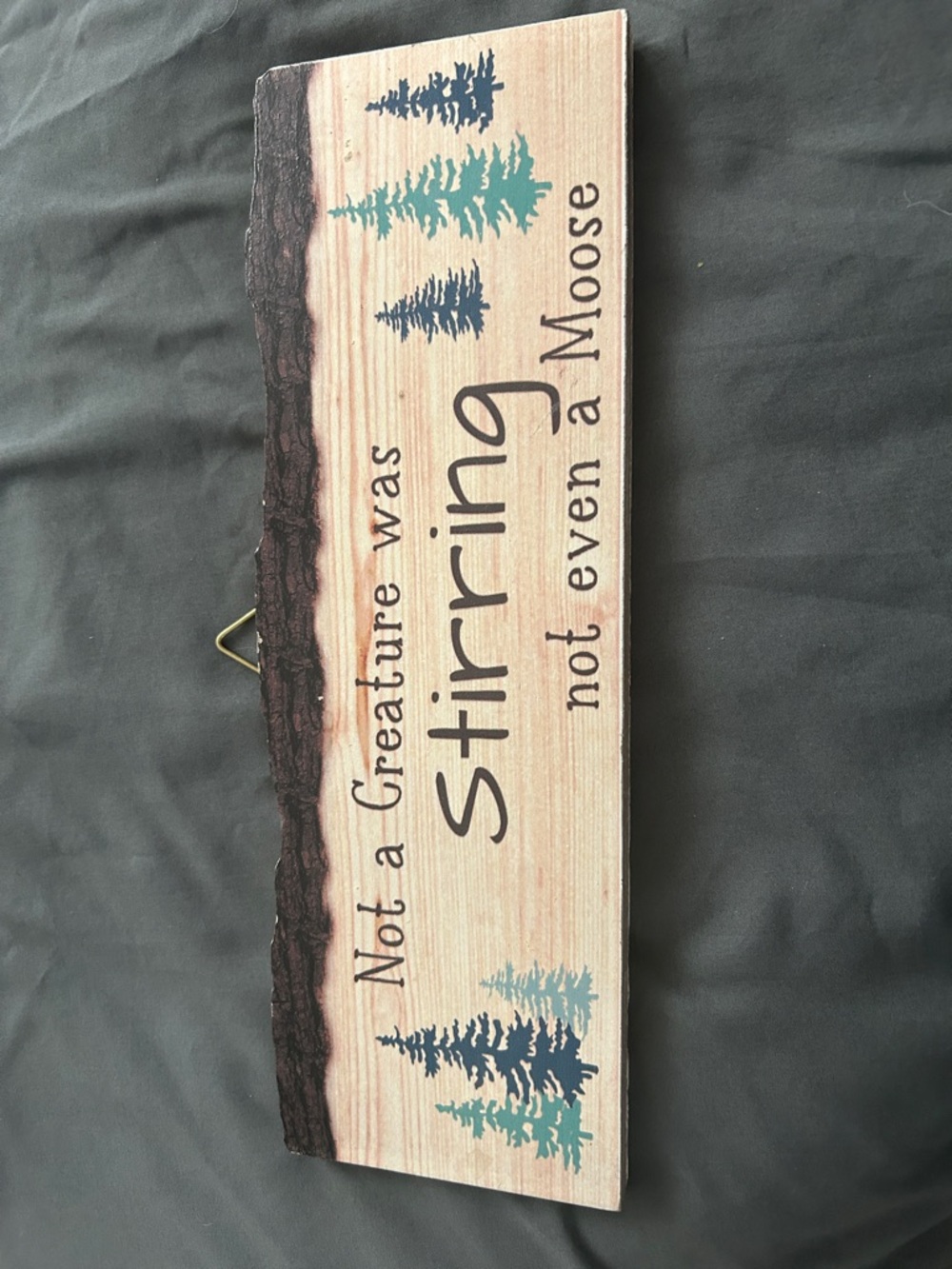 Rustic Wood Wall Sign "Stirring" with Pine Tree Design - Teal & Navy